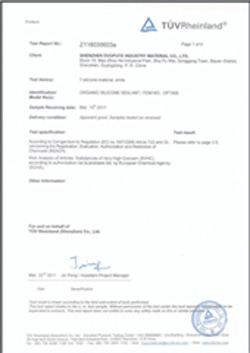 UL Verification Report OF Thermal Conductive Silica Gel